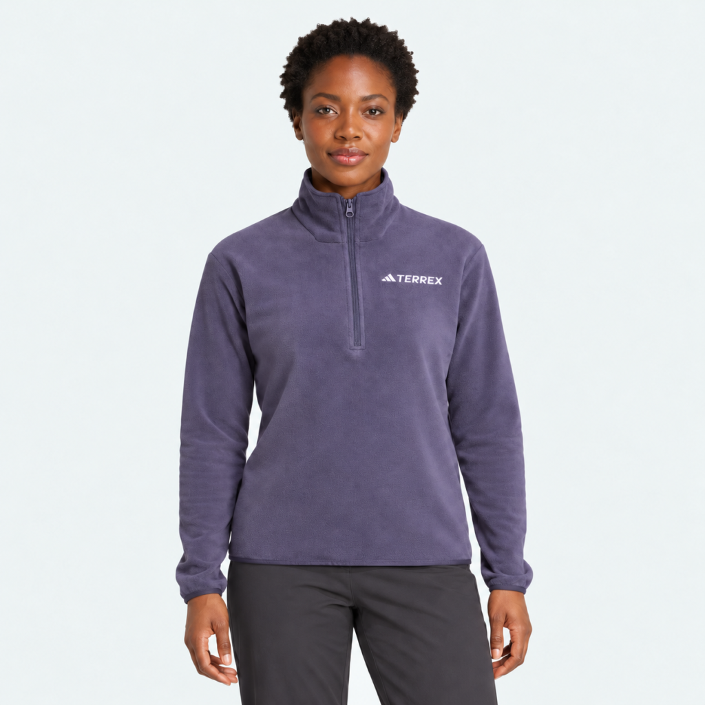 adidas TERREX women’s Multi Essentials half-zip fleece in Shadow Navy, front view on a model
